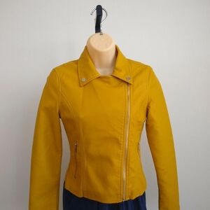 Missguided Vegan Faux Leather Mustard Yellow Women's Jacket Size 0 Small